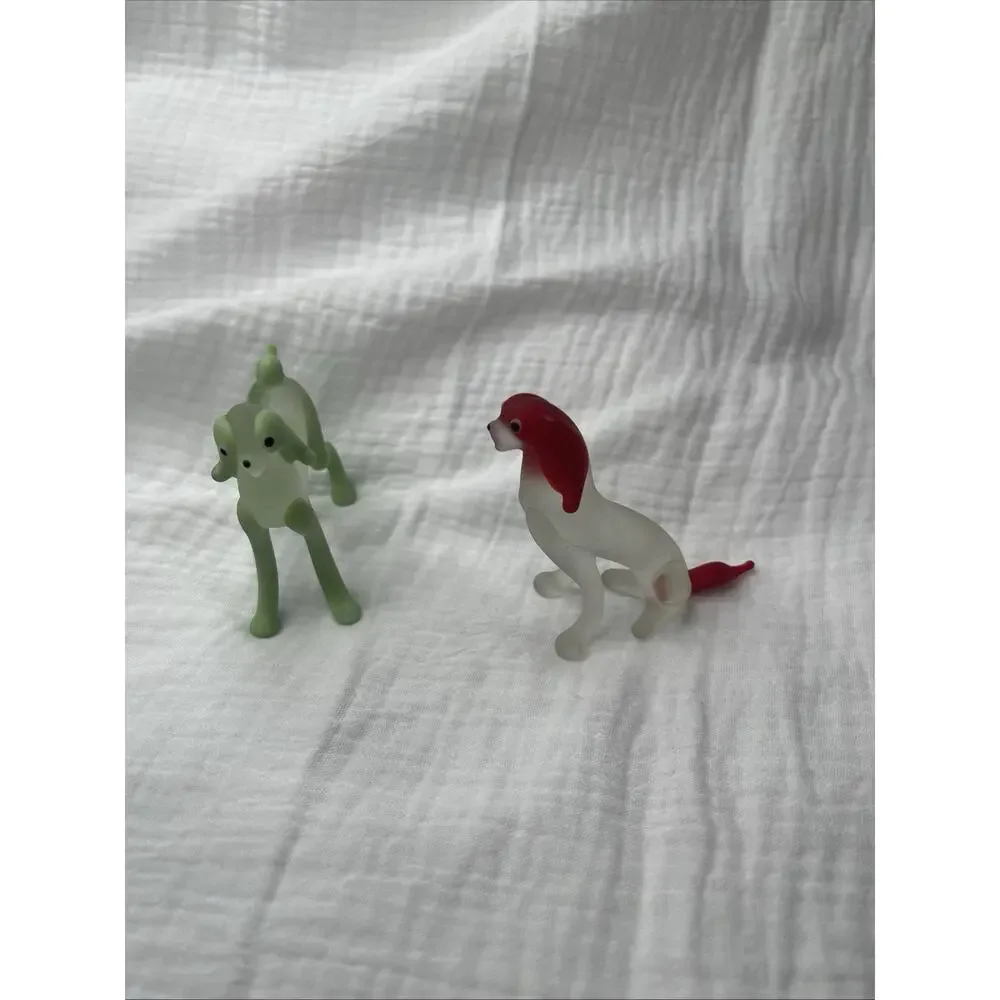Italy Murano Style Blown Glass Spaniels, Dog Figurines- VINTAGE